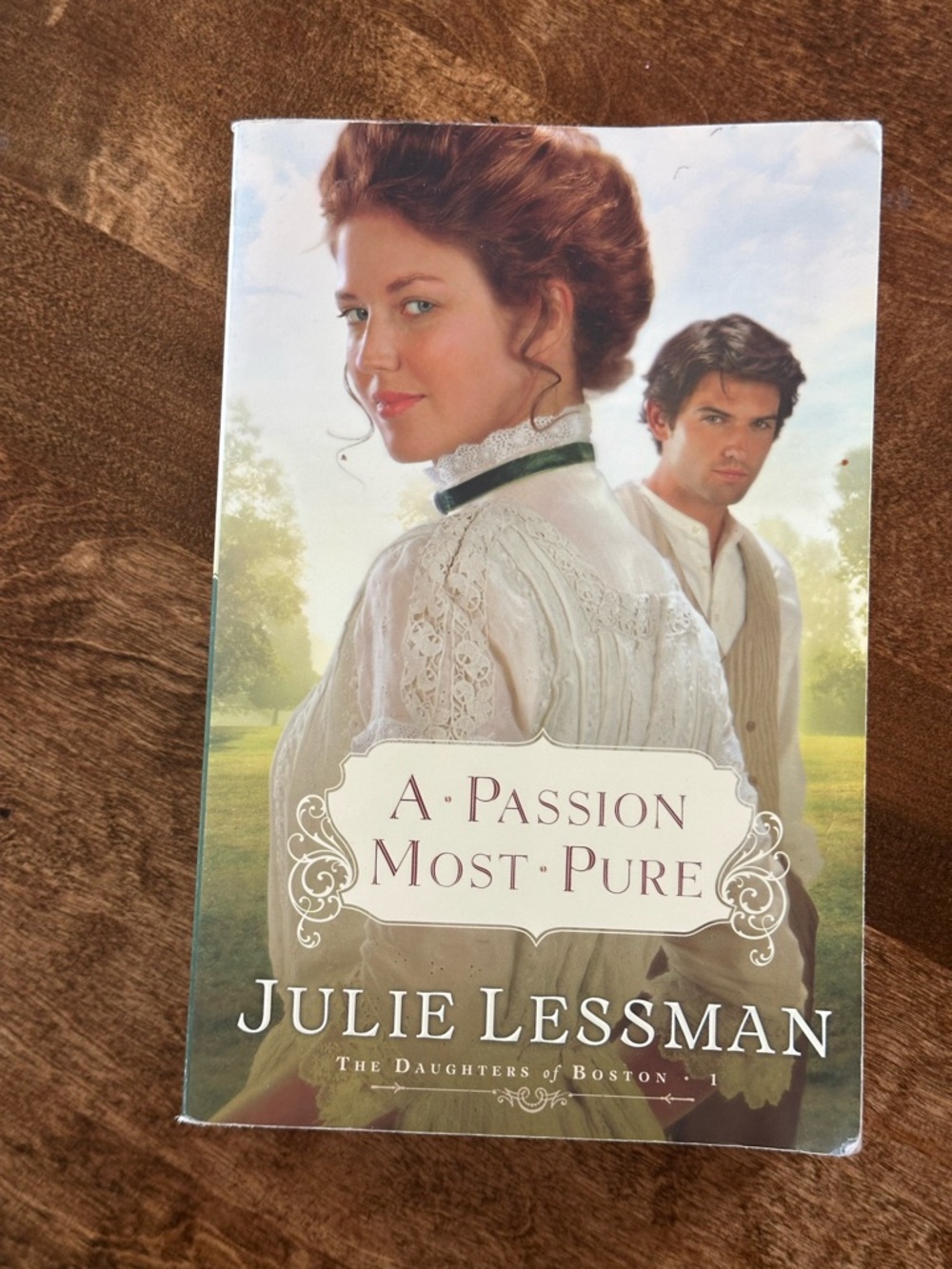 A Passion Most Pure by Julie Lessman - Romantic Novel with Cream & Green Cover